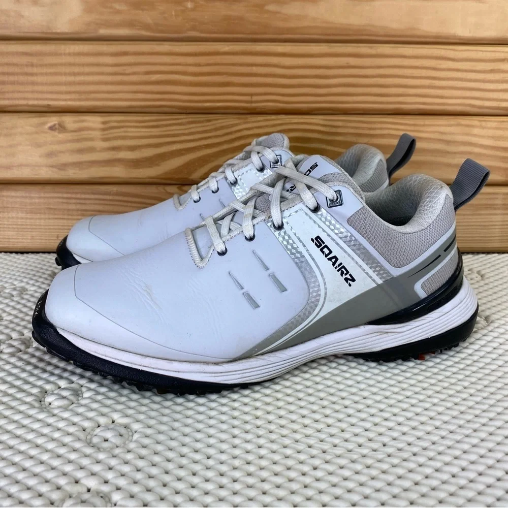 Sqairz Speed Men's 8.5 US Soft Spiked Golf Shoes Sneakers White Gray Black